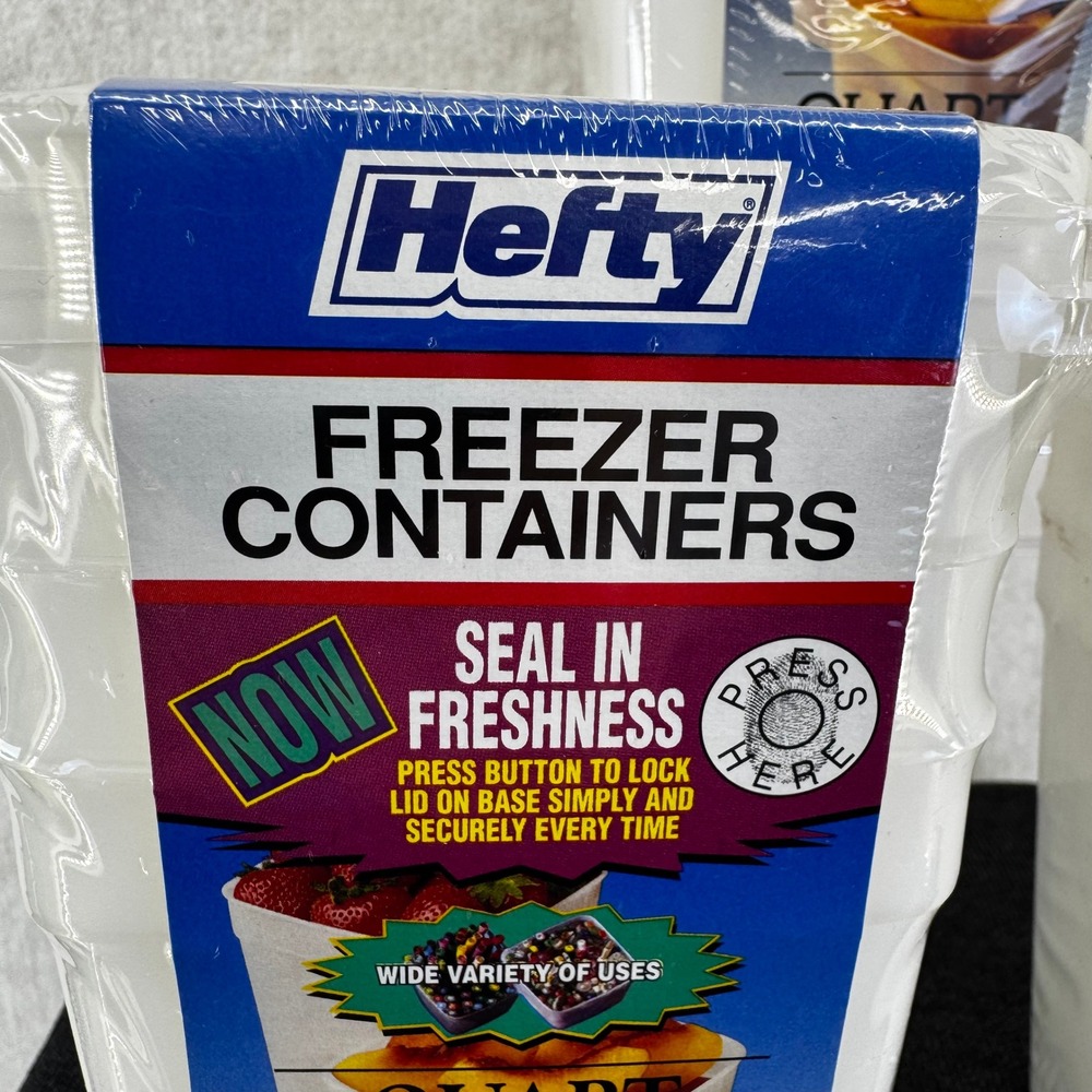9 Hefty Freezer Containers 1 Quart 946mL Food Storage Lids 3 Packs of 3 White